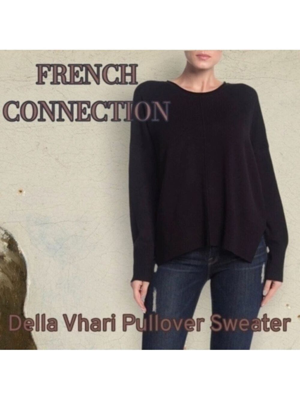 FRENCH CONNECTION Della Vhari Drop Shoulder, Seam Detail Pullover Sweater NWT/MD